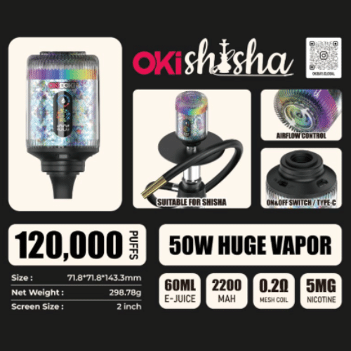 OKI Shisha 120000 Puffs 50W 60ml Huge Vapor in Dubai
