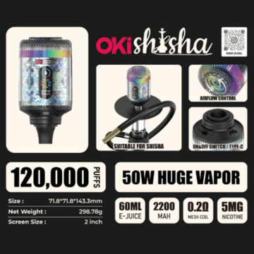OKI Shisha 120000 Puffs 50W 60ml Huge Vapor in Dubai