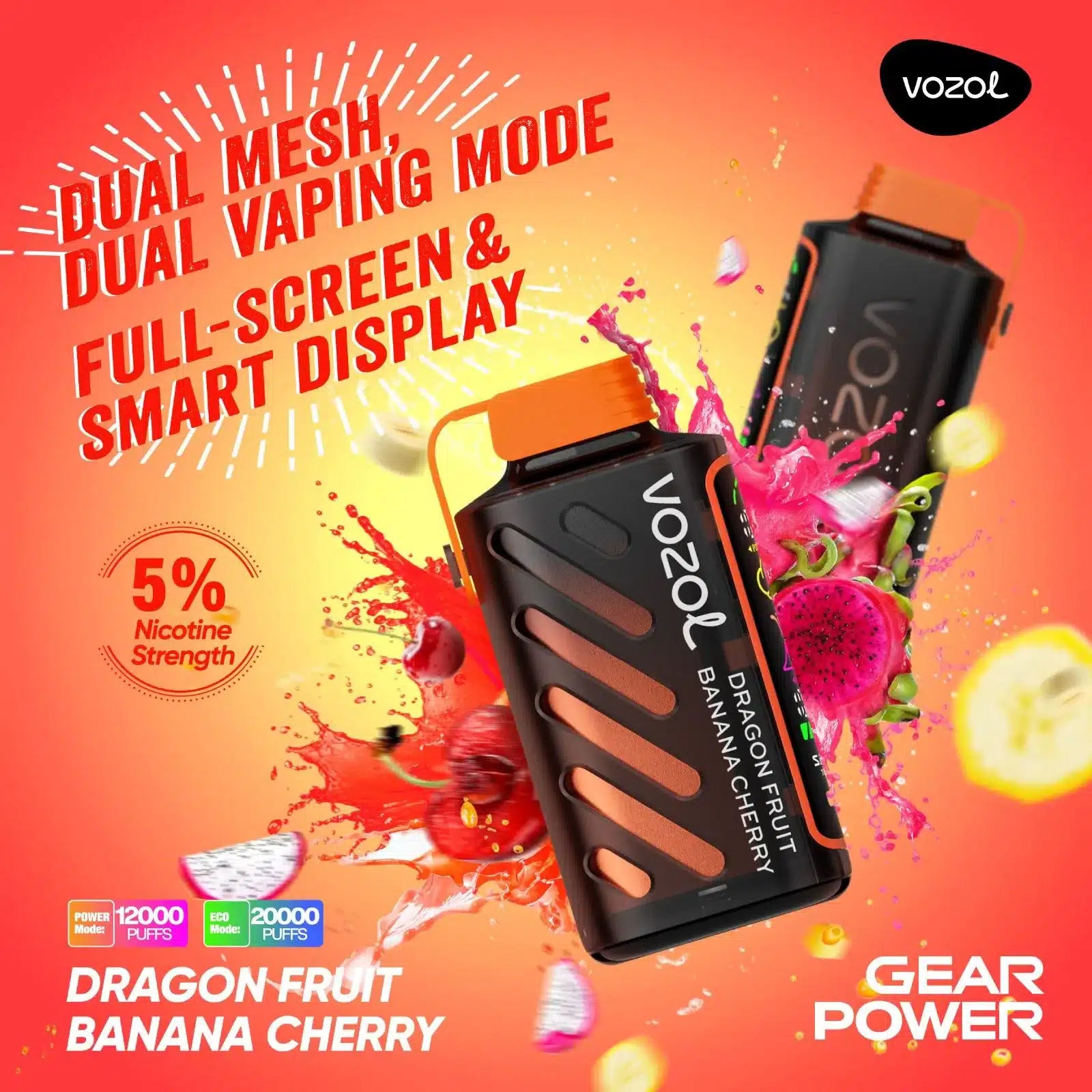 VOZOL Gear Power 20000 Puffs 50mg Dual Mode Disposable Vape in Dubai