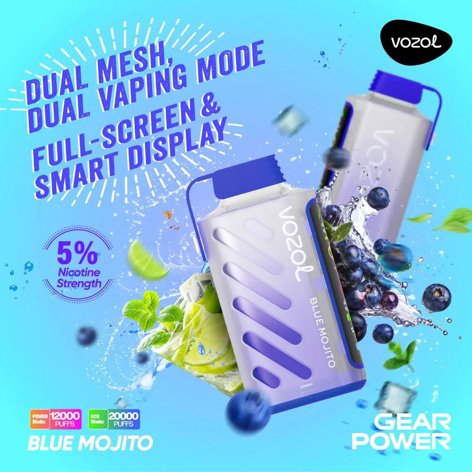 VOZOL Gear Power 20000 Puffs 50mg Dual Mode Disposable Vape in Dubai