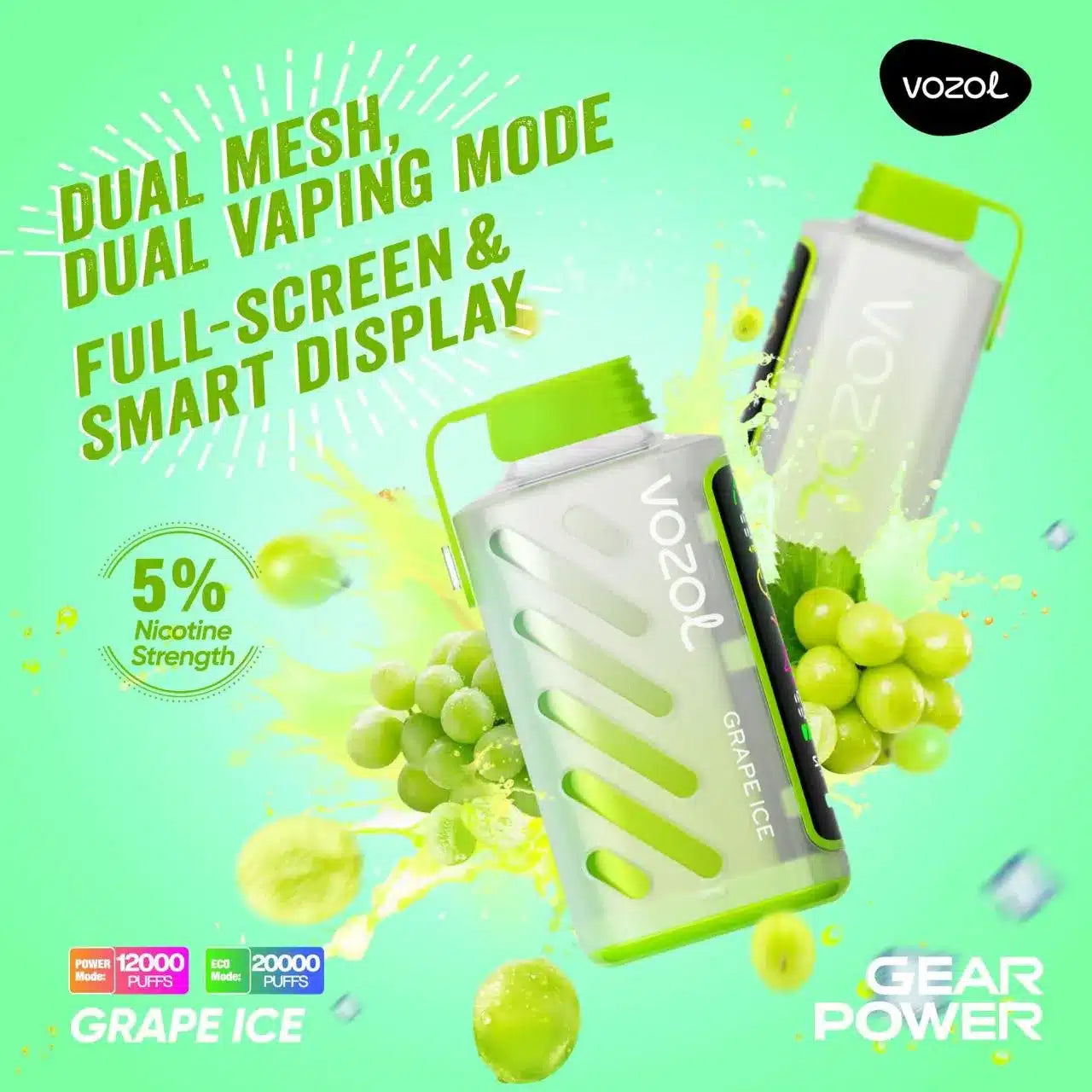 VOZOL Gear Power 20000 Puffs 50mg Dual Mode Disposable Vape in Dubai