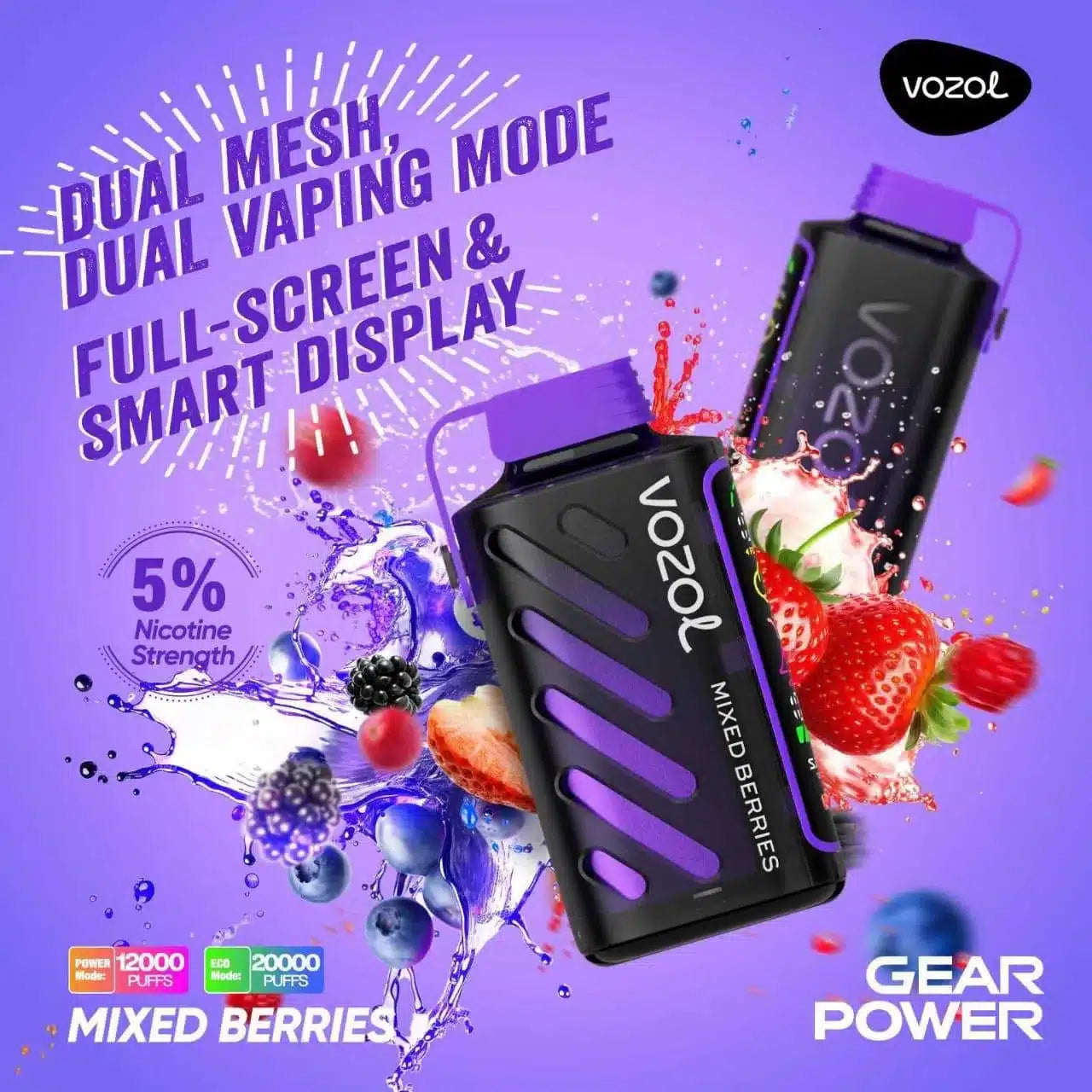 VOZOL Gear Power 20000 Puffs 50mg Dual Mode Disposable Vape in Dubai